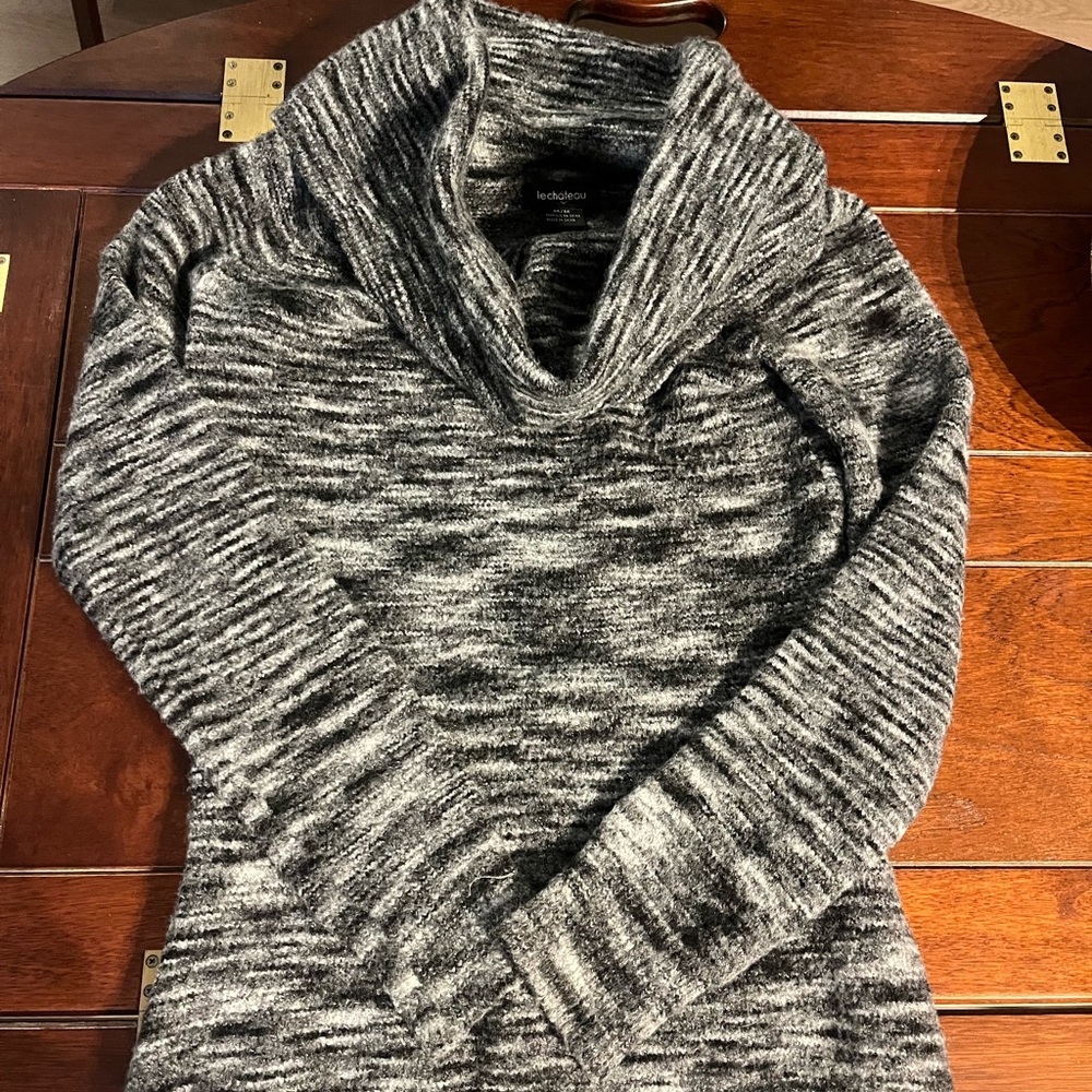 Le Chateau Black and Gray Cowl Neck Sweater
